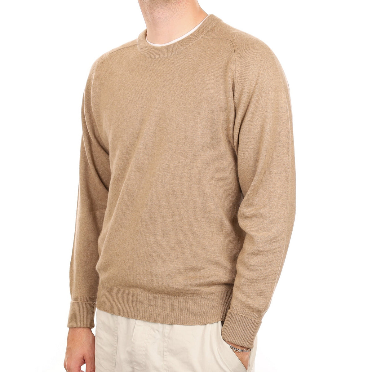 Men's Fawn Heavy Knit Cashmere Crew Neck Jumper Large