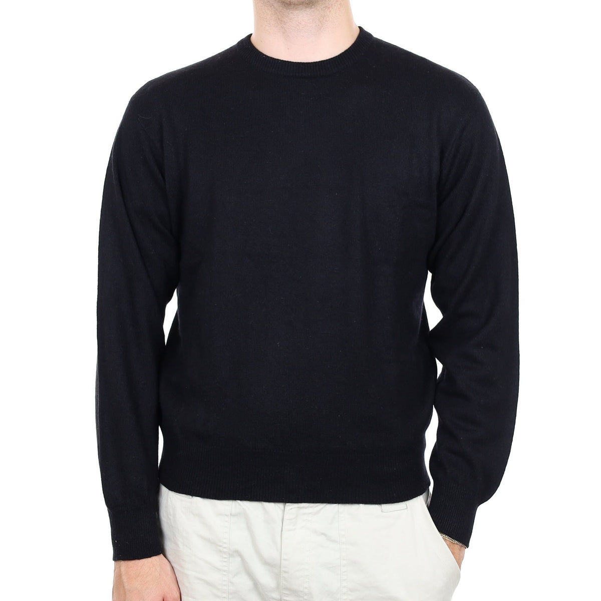 Men's Black Cashmere Crew Neck Jumper Large
