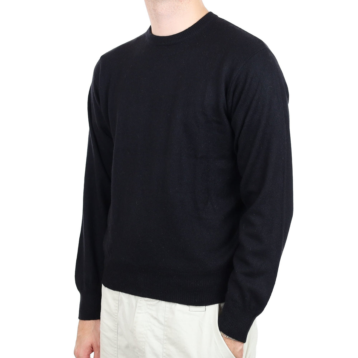 Men's Black Cashmere Crew Neck Jumper Large