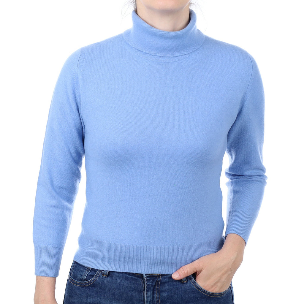 Sky Blue Cashmere Polo Neck Jumper Small