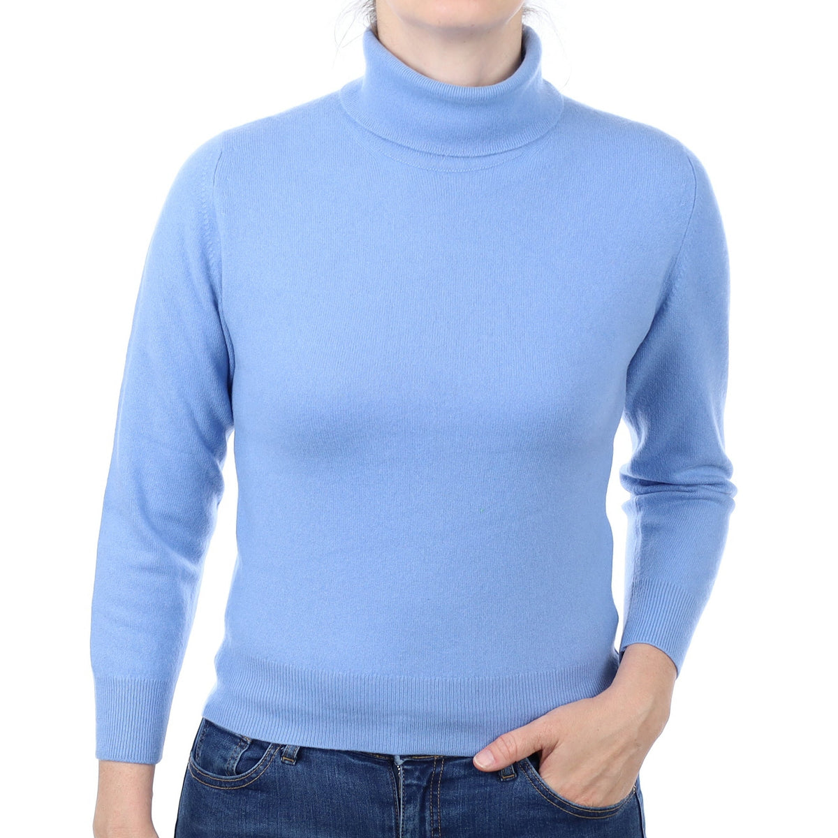 Sky Blue Cashmere Polo Neck Jumper Small