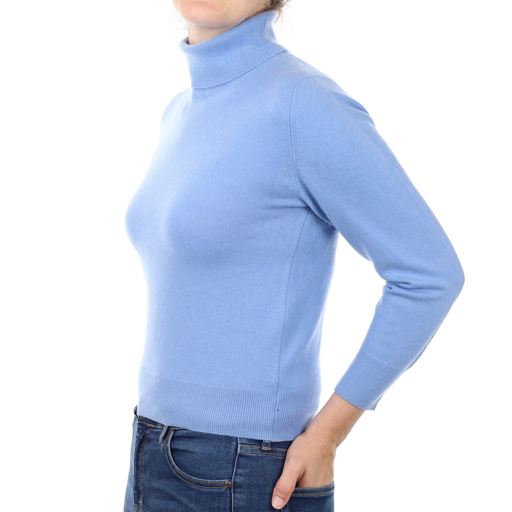 Sky Blue Cashmere Polo Neck Jumper Small