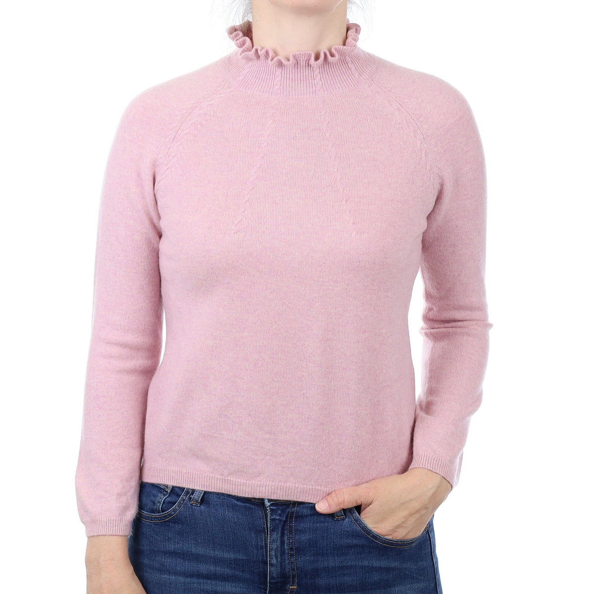 Mauve Purple Cashmere Ruffle Turtleneck Jumper Small