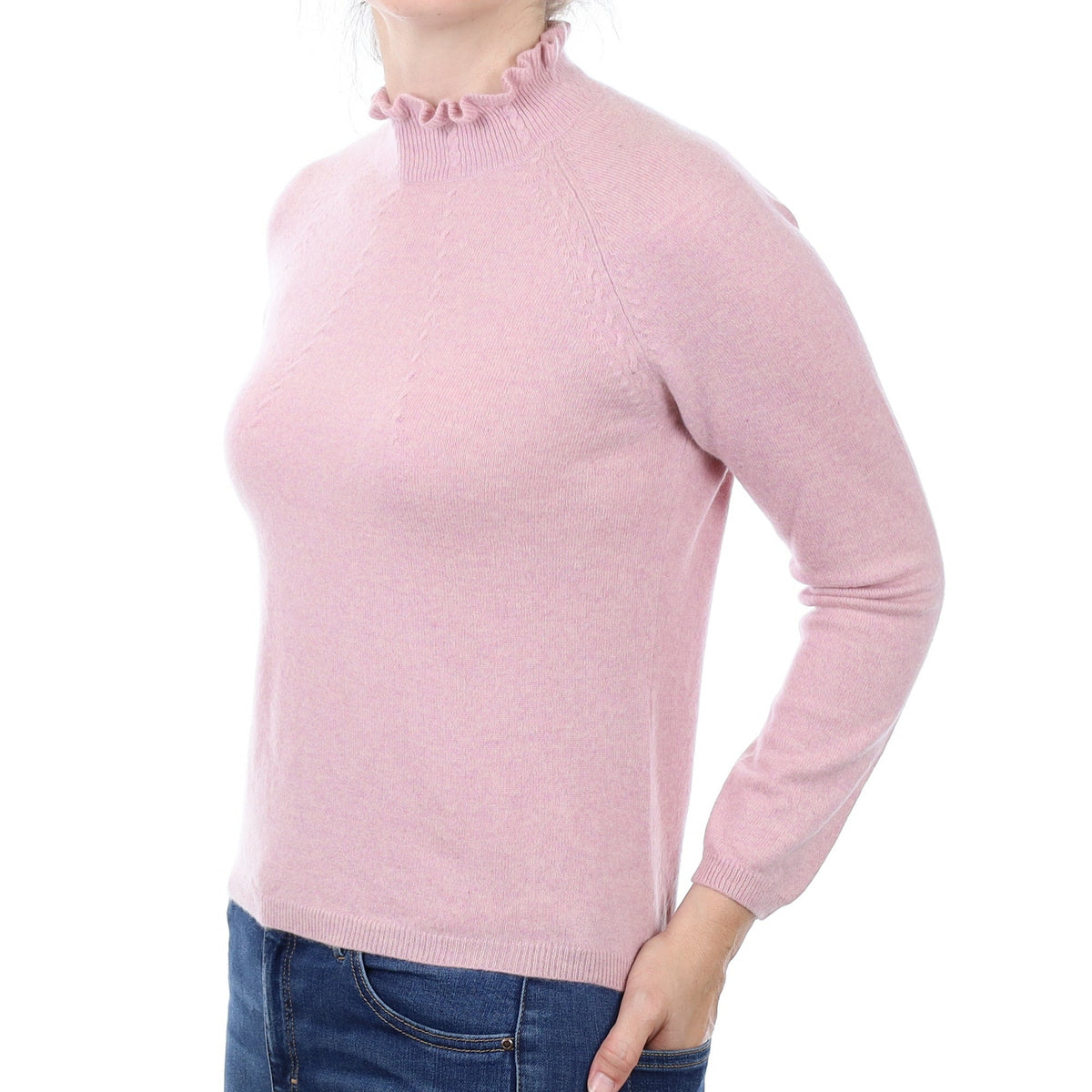 Mauve Purple Cashmere Ruffle Turtleneck Jumper Small