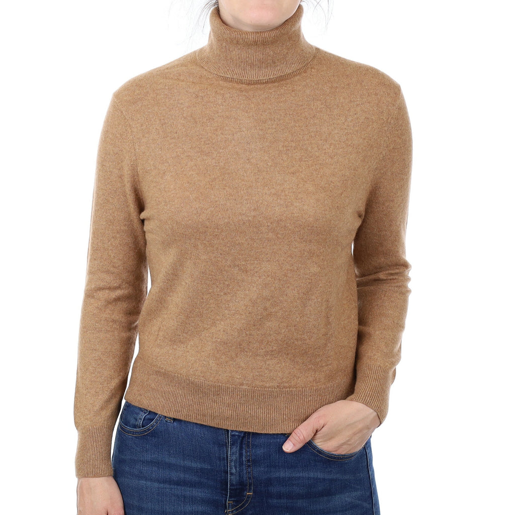 Butterscotch Brown Cashmere Polo Neck Jumper Small