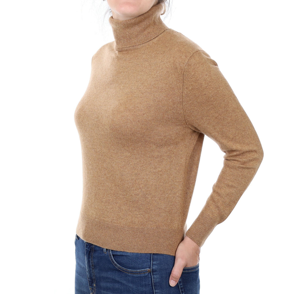Butterscotch Brown Cashmere Polo Neck Jumper Small
