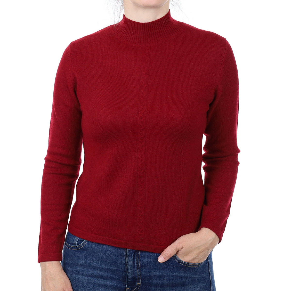 Burgundy Cable Detail Cashmere Turtleneck Jumper Small