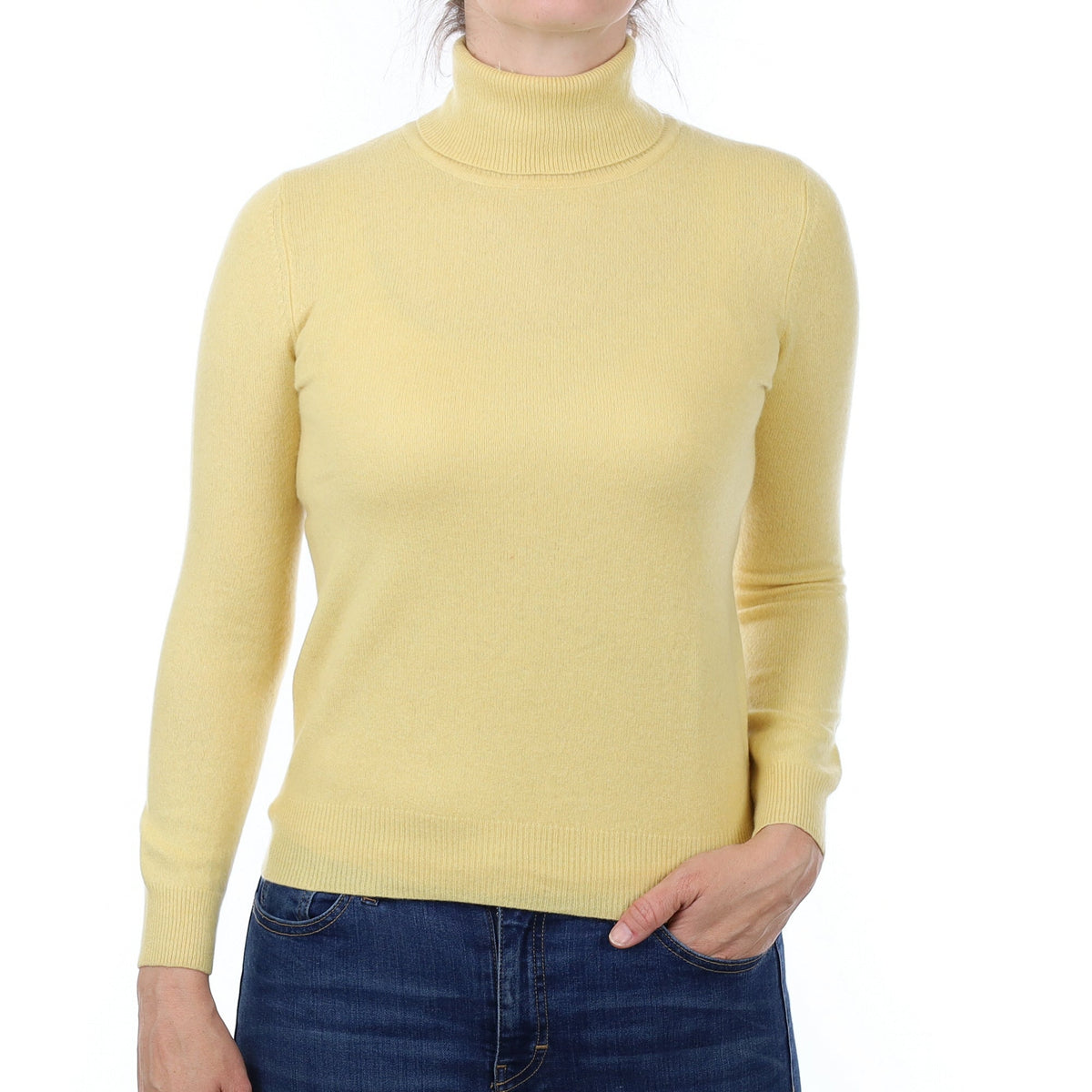 Primrose Yellow Cashmere Polo Neck Jumper Small