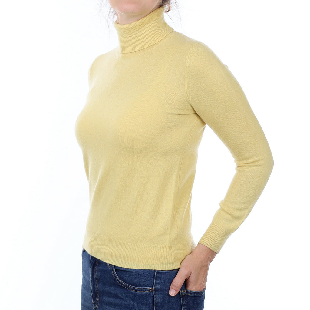 Primrose Yellow Cashmere Polo Neck Jumper Small