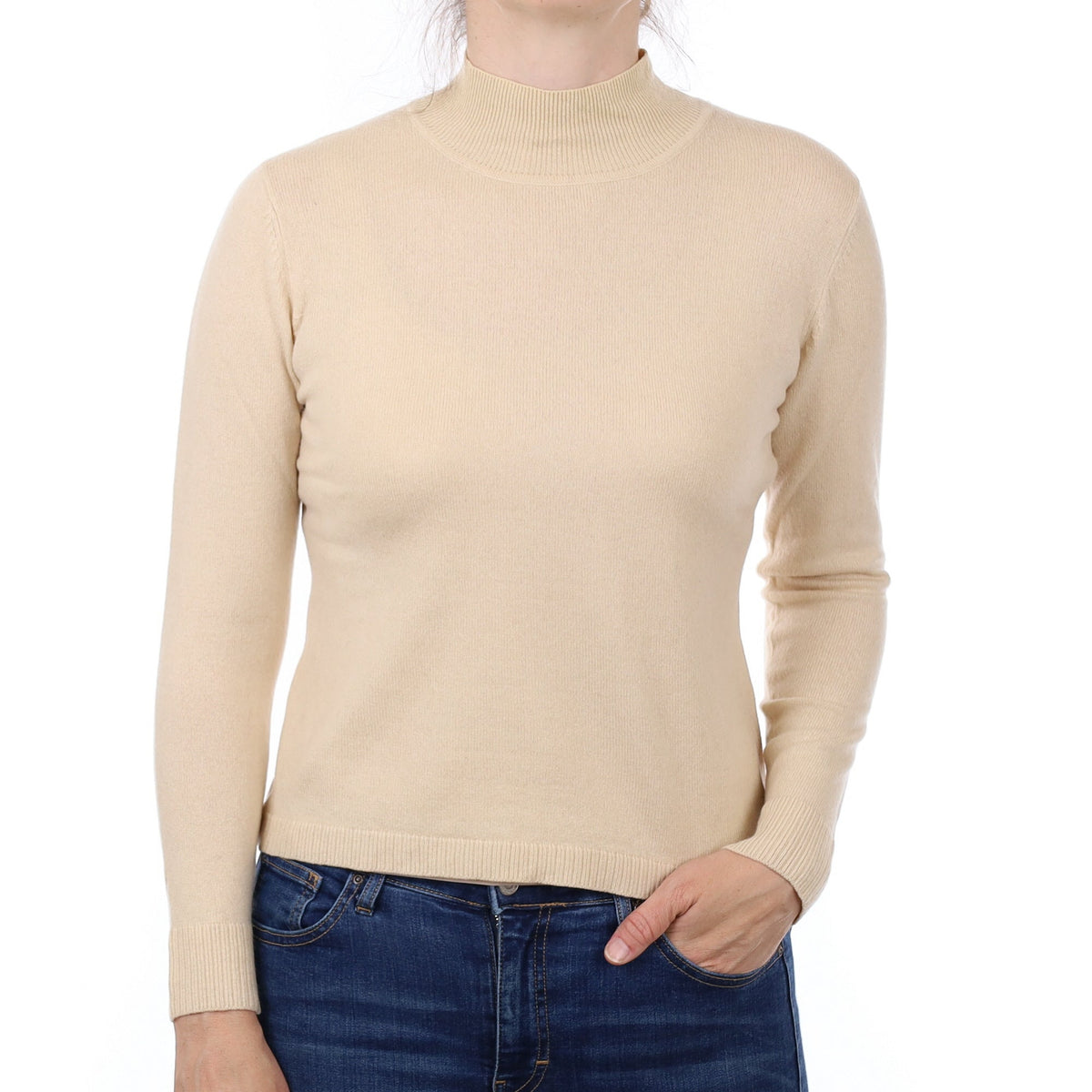 Sand Beige Cashmere Turtleneck Jumper Small
