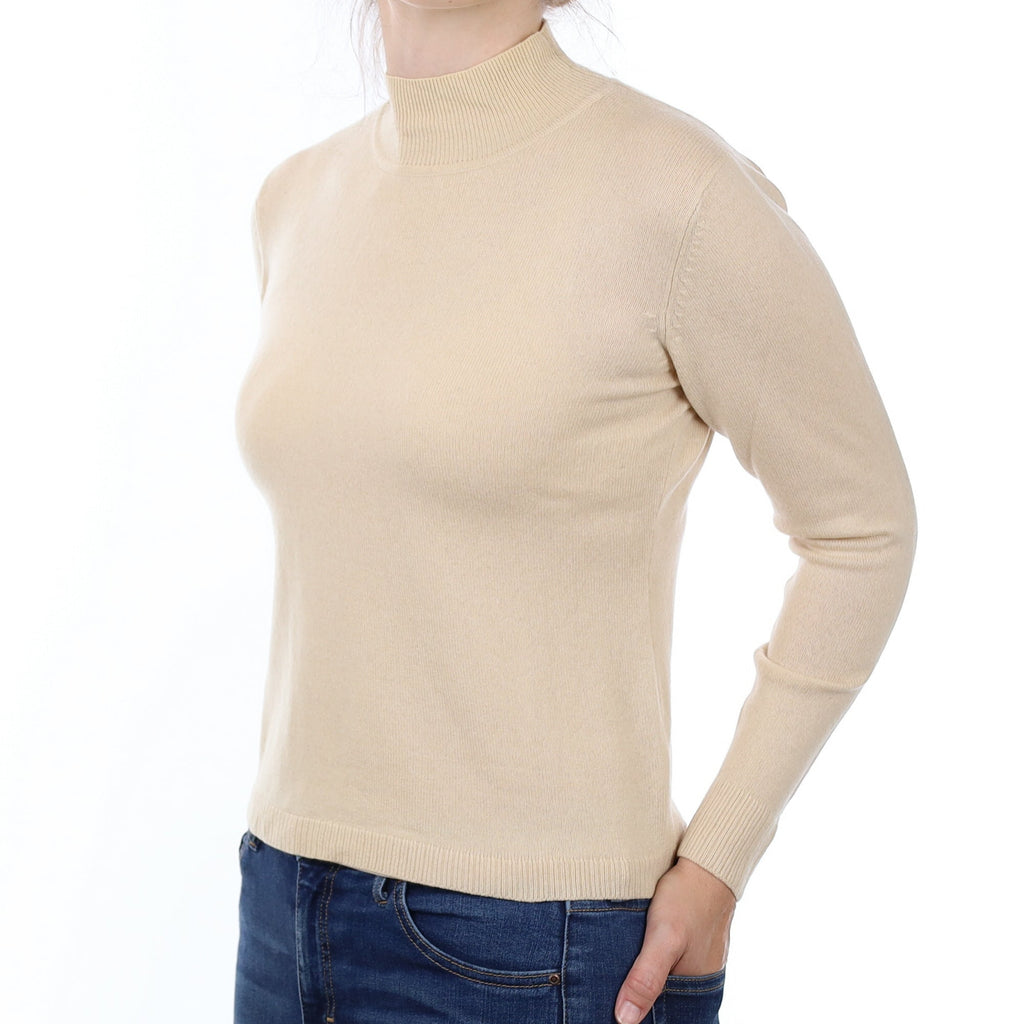 Sand Beige Cashmere Turtleneck Jumper Small