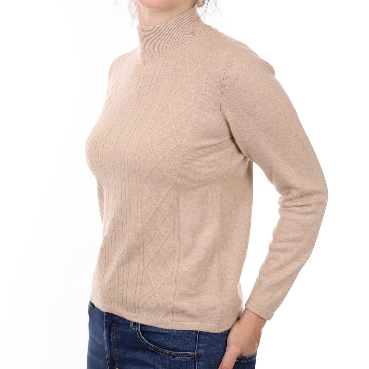 Fawn Textured Cashmere Turtleneck Jumper Small