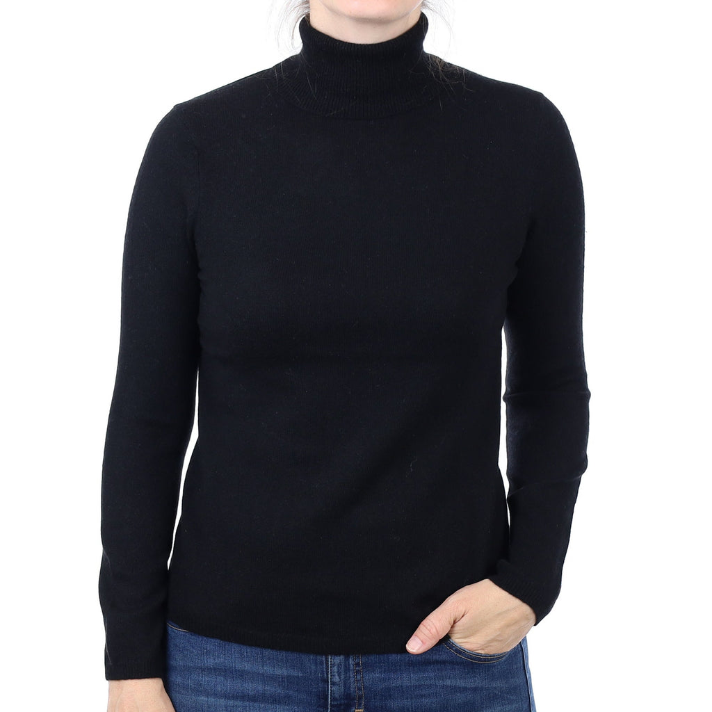 Black Cashmere Polo Neck Jumper Small