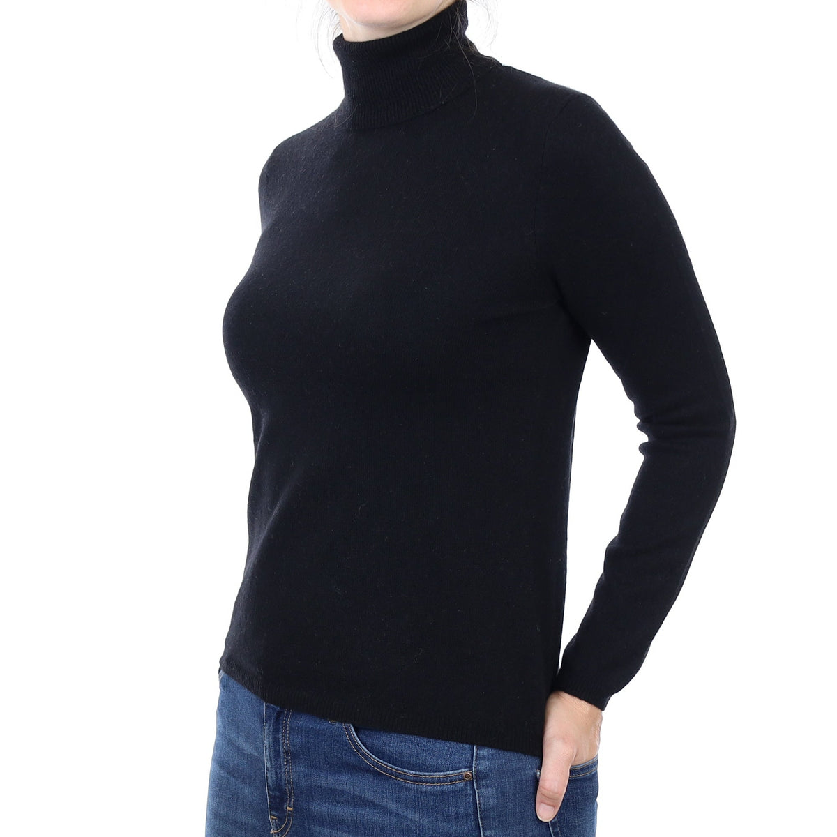 Black Cashmere Polo Neck Jumper Small
