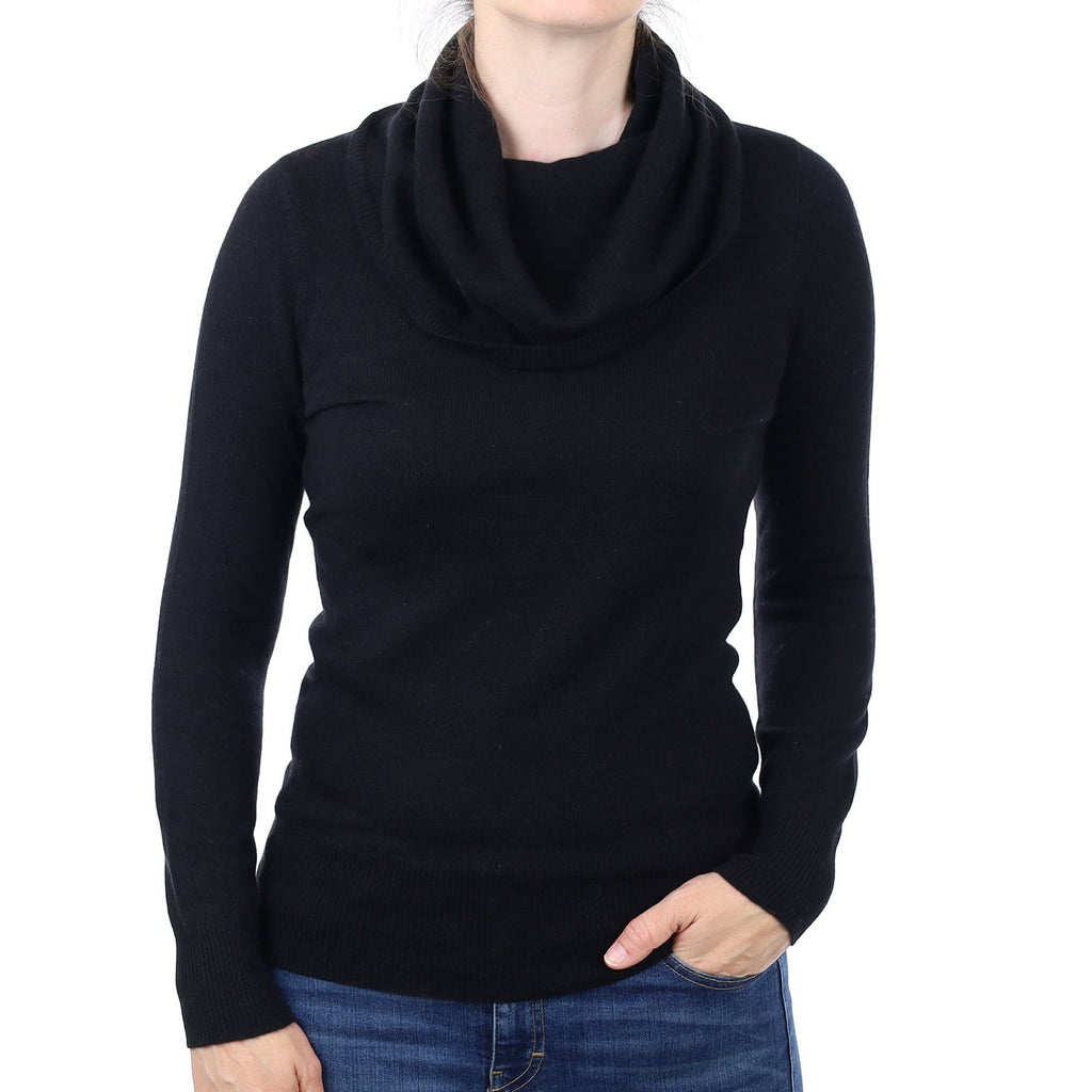 Black Cashmere Cowl Neck Jumper Small