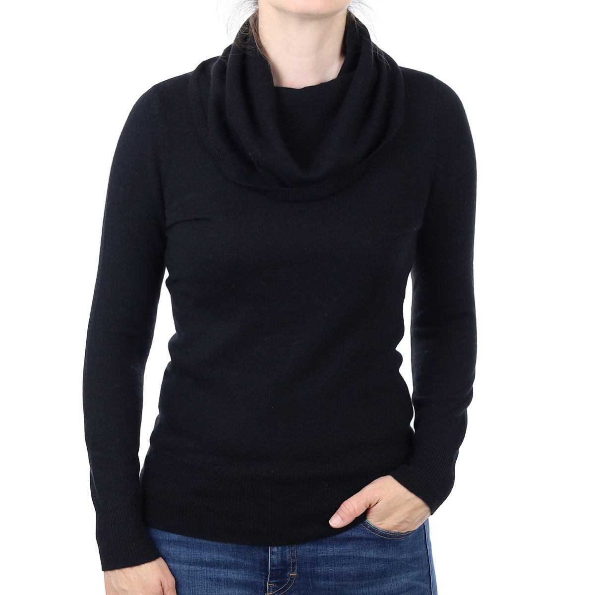 Black Cashmere Cowl Neck Jumper Small