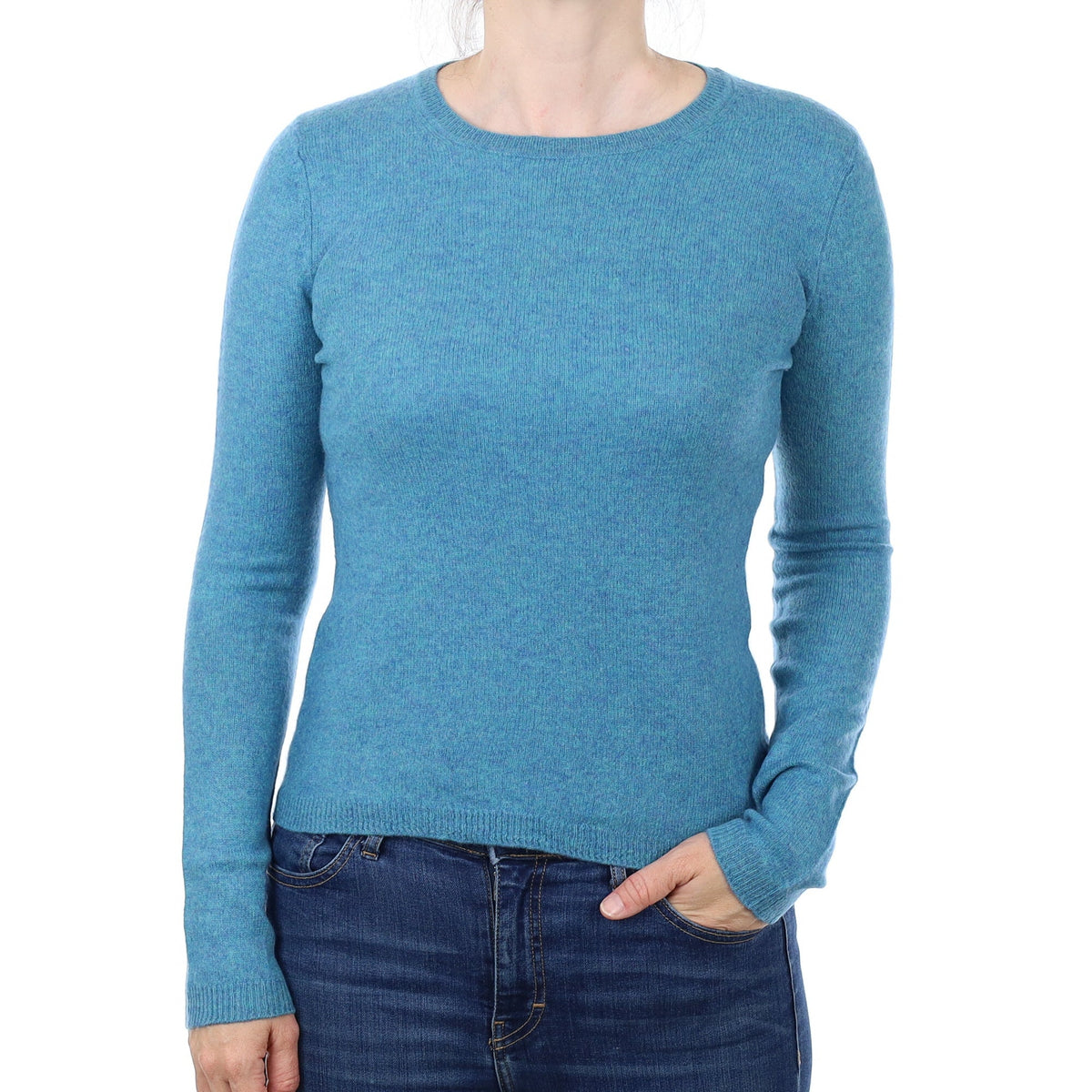 Aqua Marl Cashmere Crew Neck Jumper Small