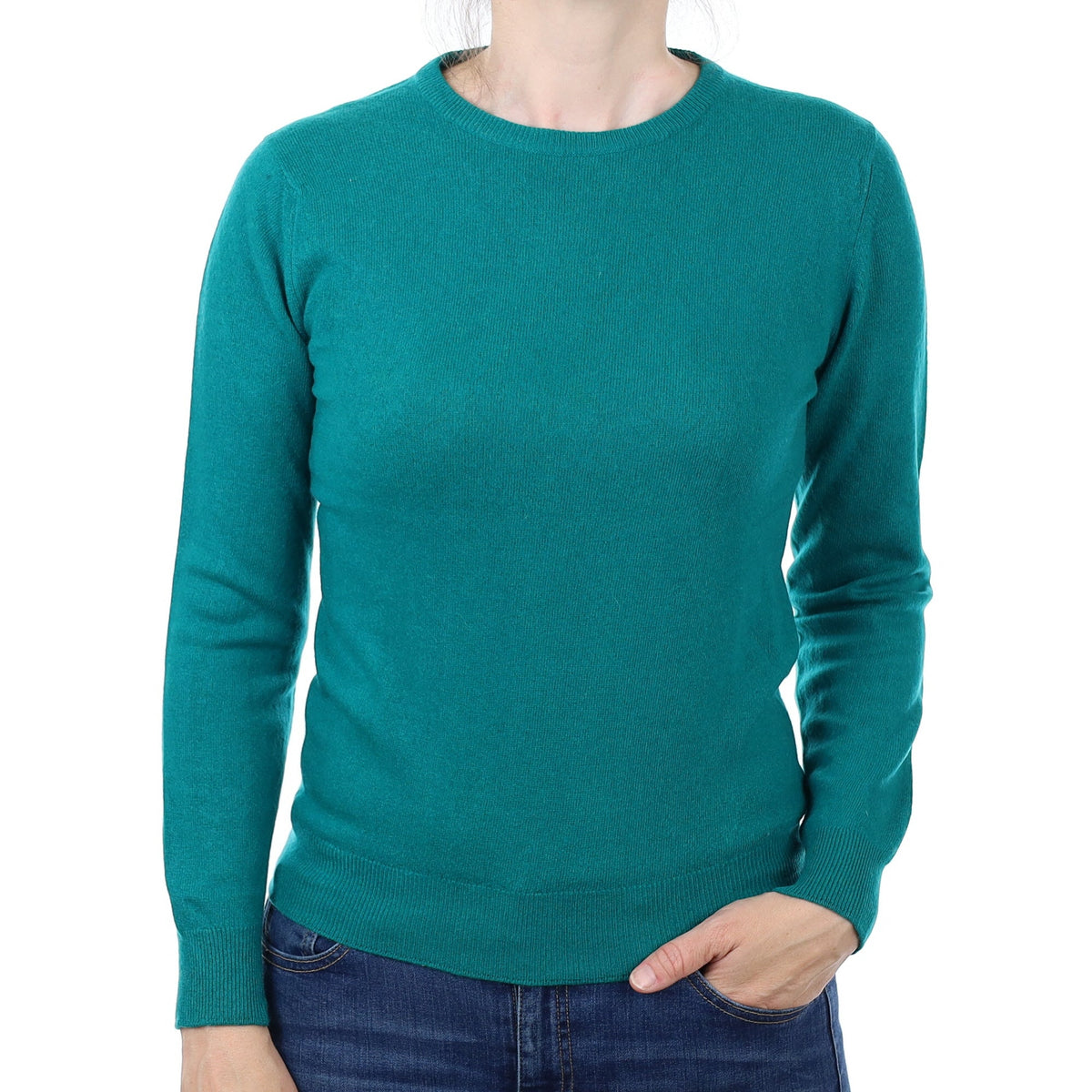 Vintage Pringle Peacock Green Cashmere Crew Neck Jumper Small