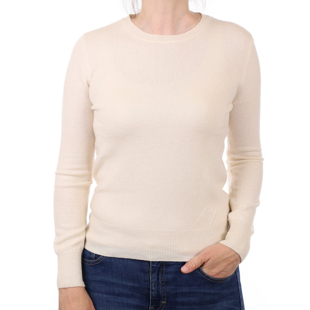 Ivory Cashmere Crew Neck Jumper Small