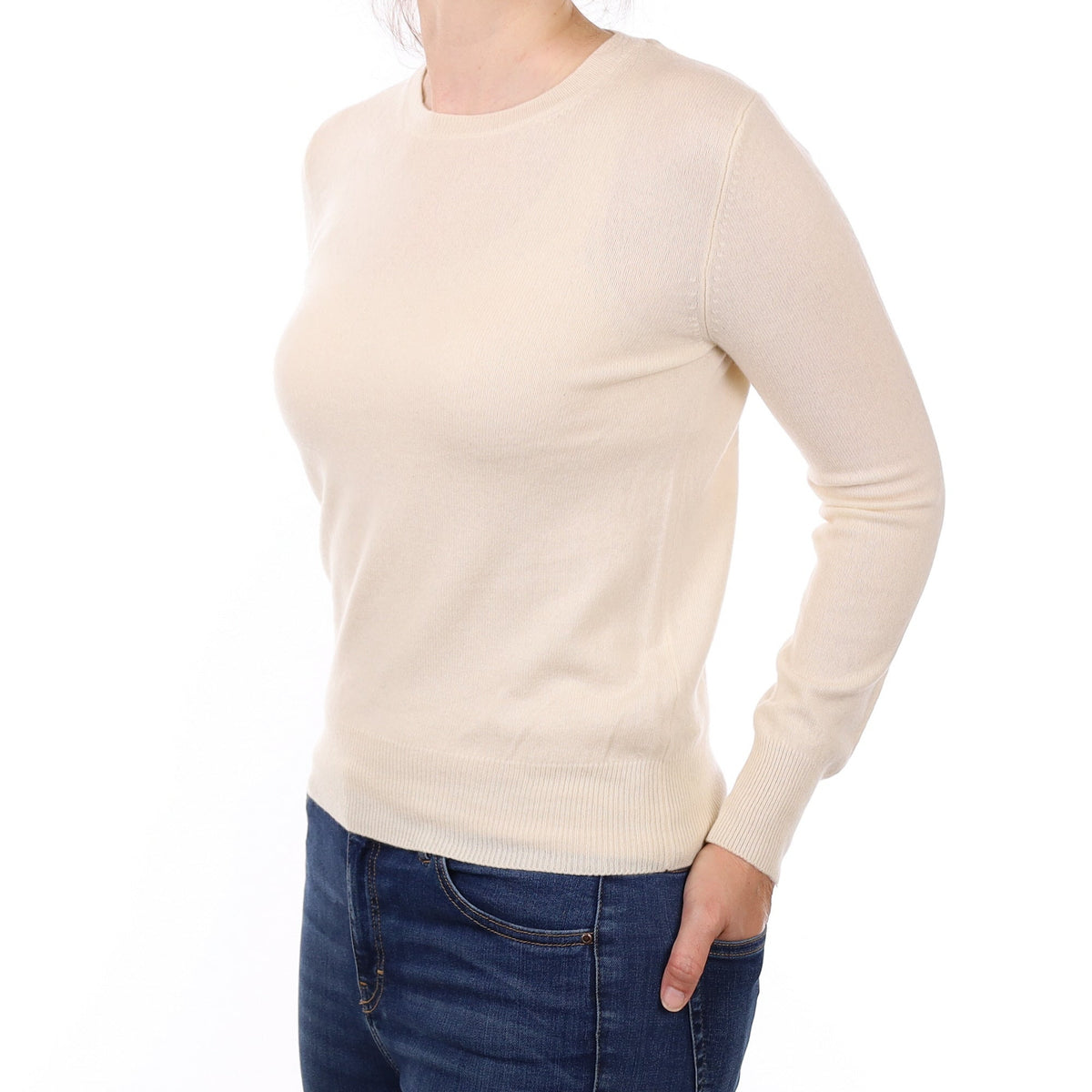 Ivory Cashmere Crew Neck Jumper Small