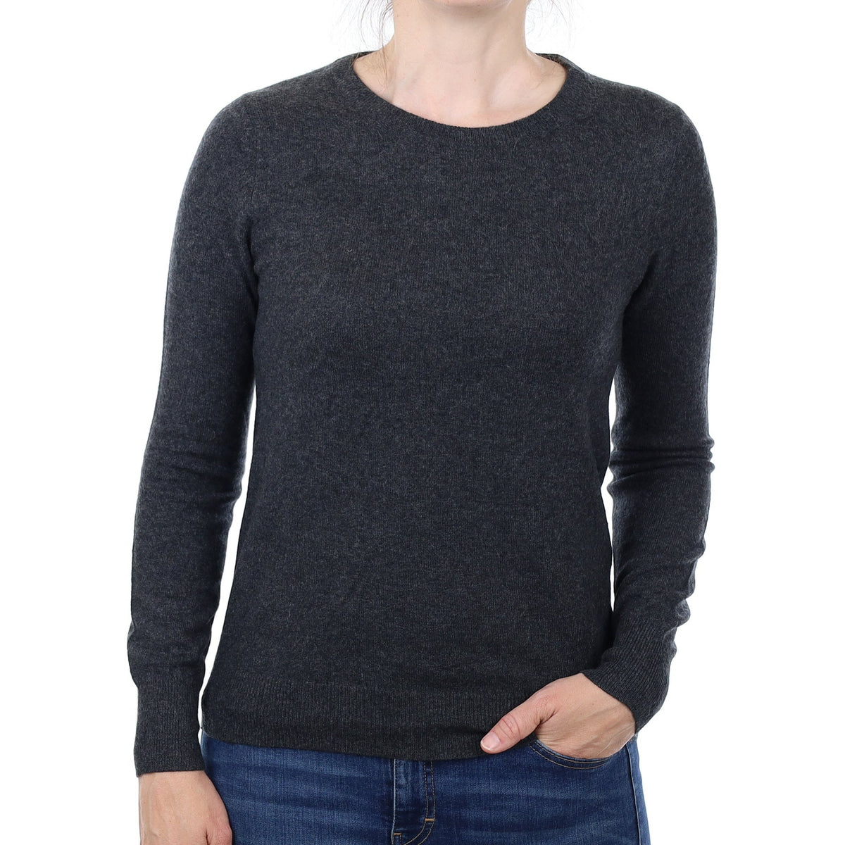 Charcoal Grey Cashmere Crew Neck Jumper Small