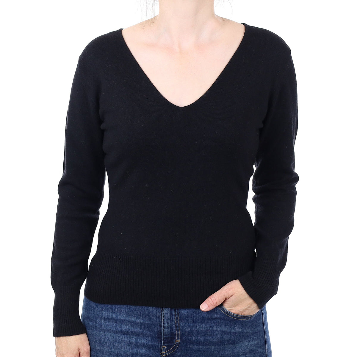 Black Cashmere V Neck Jumper Small