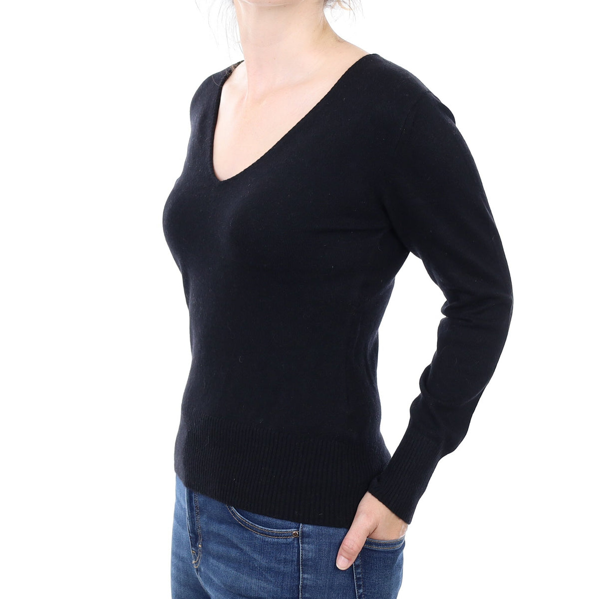 Black Cashmere V Neck Jumper Small
