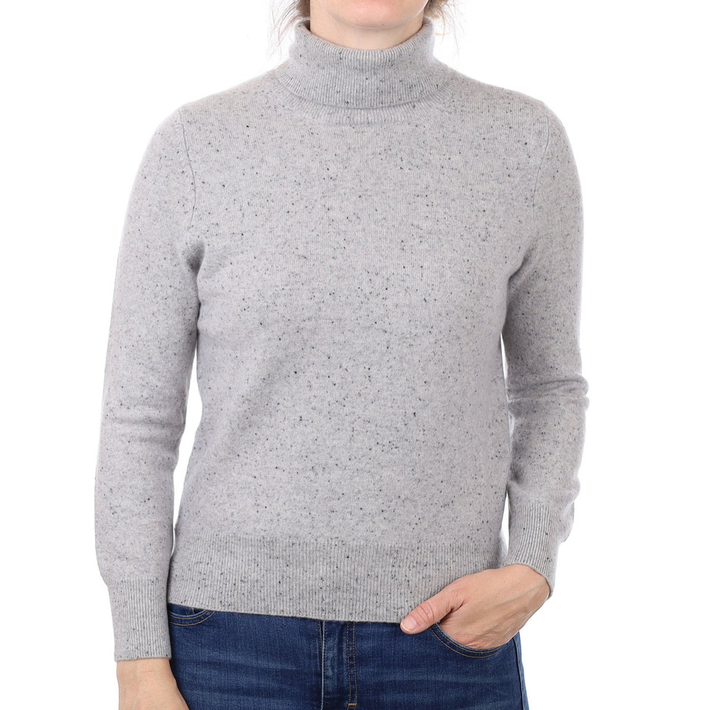 Smoke Grey Fleck Cashmere Polo Neck Jumper Small