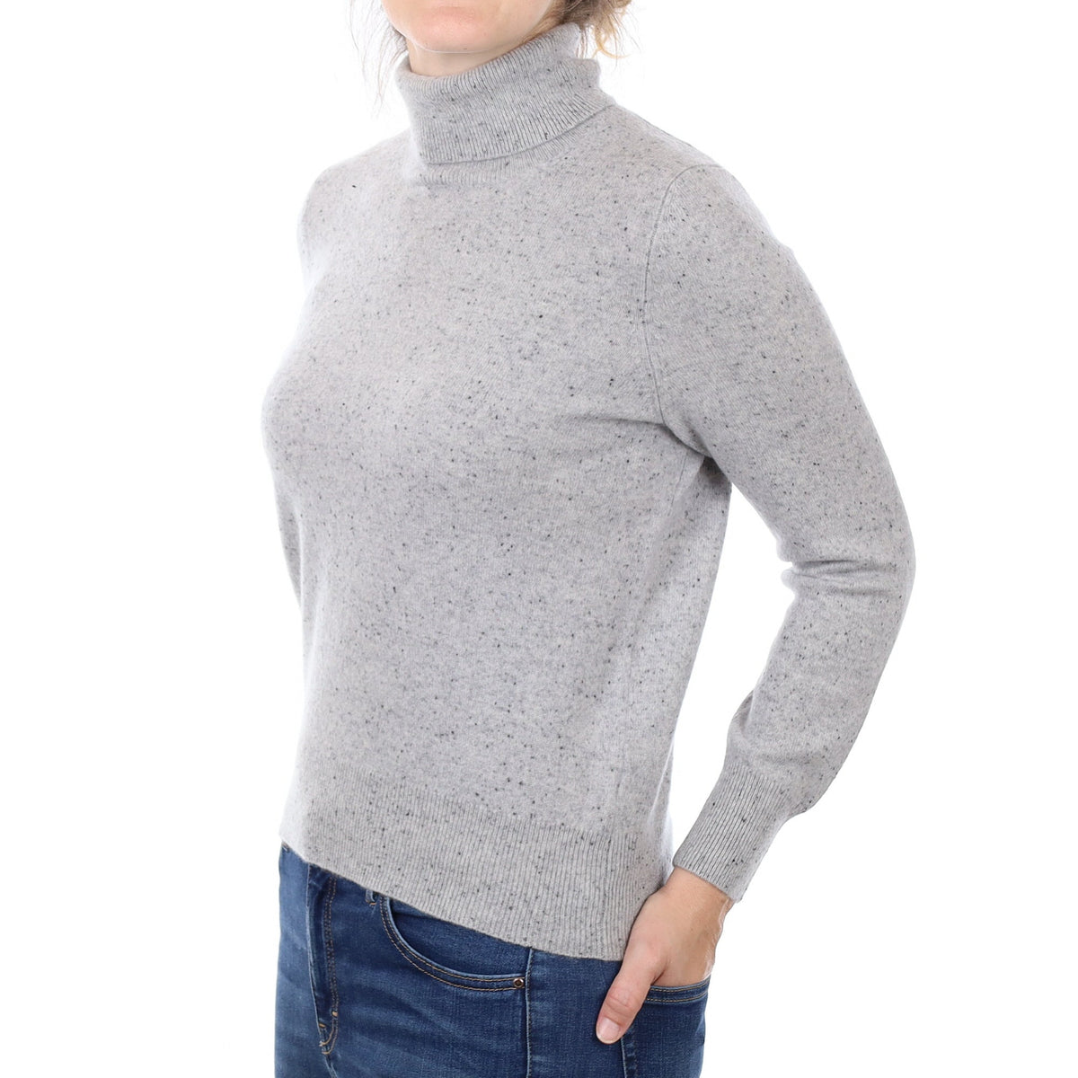 Smoke Grey Fleck Cashmere Polo Neck Jumper Small