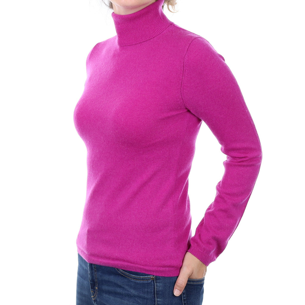 Magenta Pink Cashmere Polo Neck Jumper Small