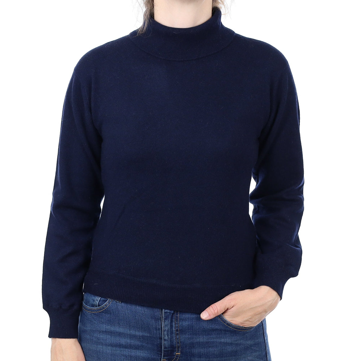 Navy Cashmere Polo Neck Jumper Small