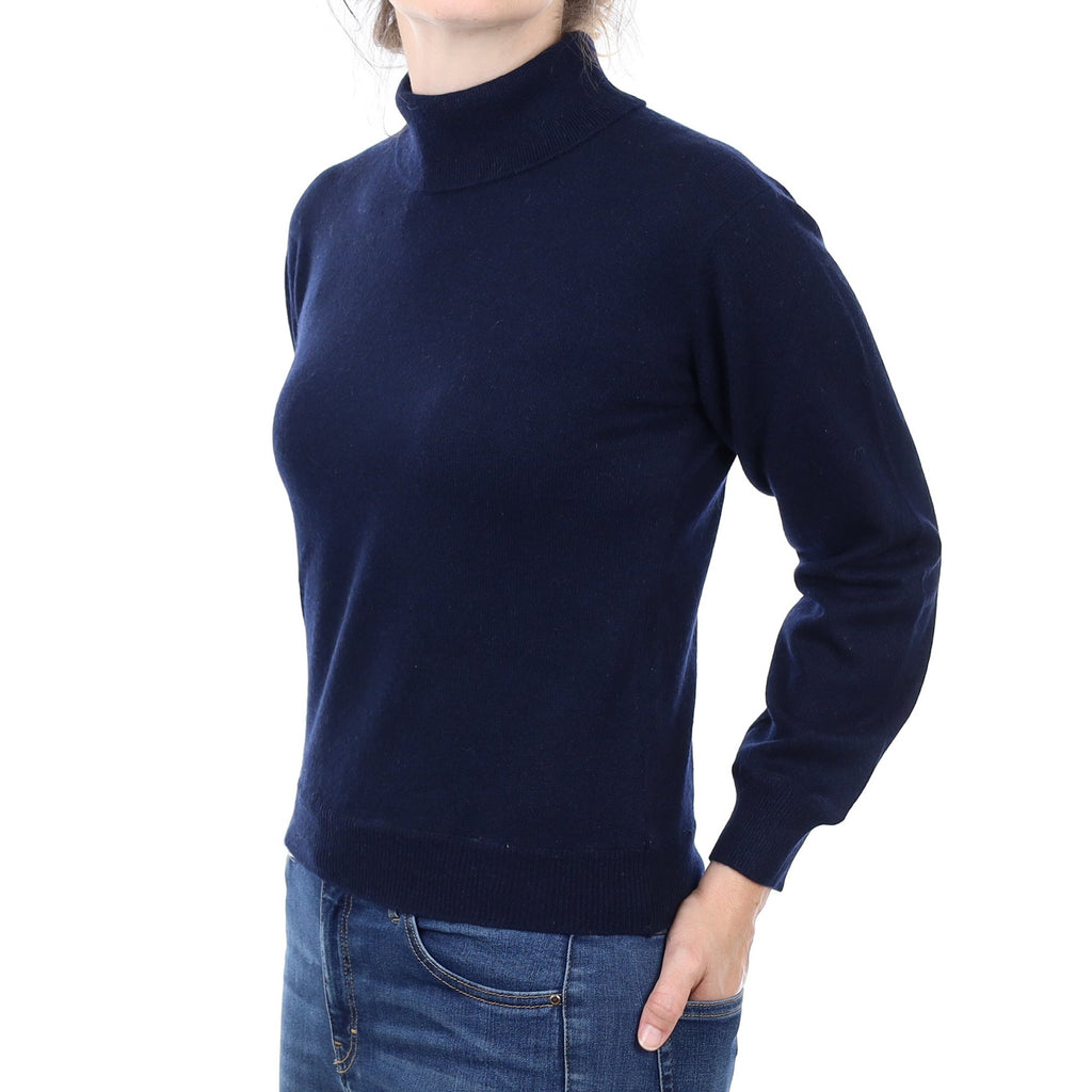Navy Cashmere Polo Neck Jumper Small