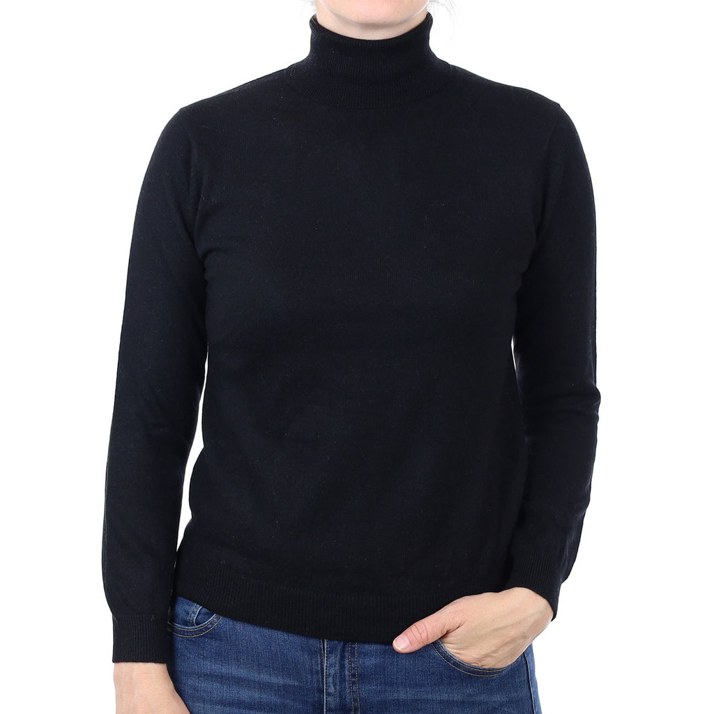 Black Cashmere Polo Neck Jumper Small