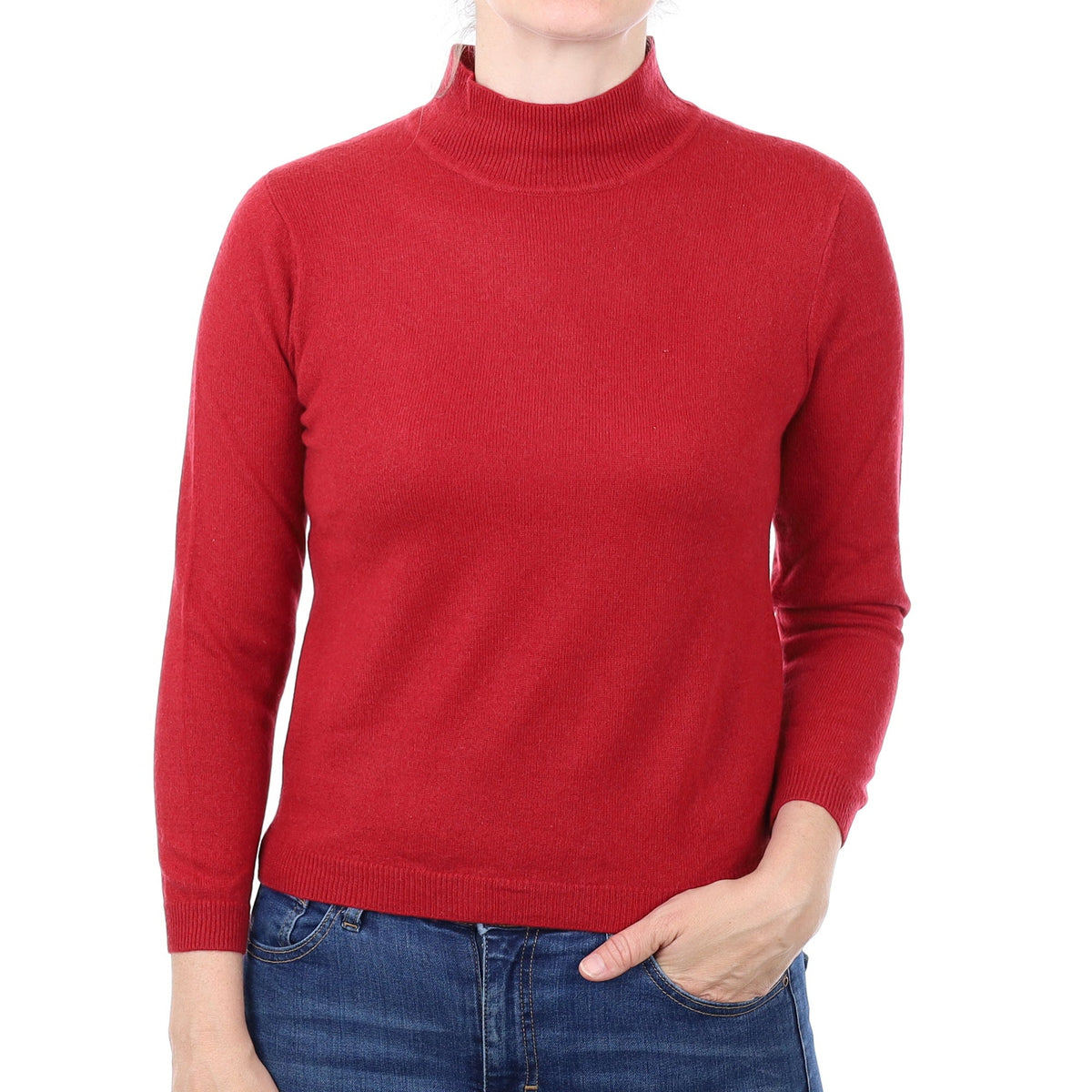 Crimson Red Cashmere Polo Neck Jumper Small