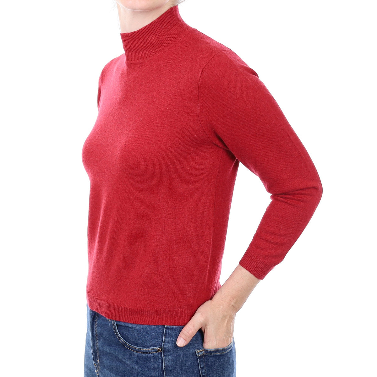 Crimson Red Cashmere Polo Neck Jumper Small