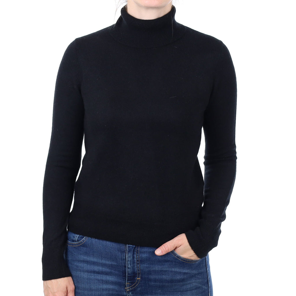Black Cashmere Polo Neck Jumper Small