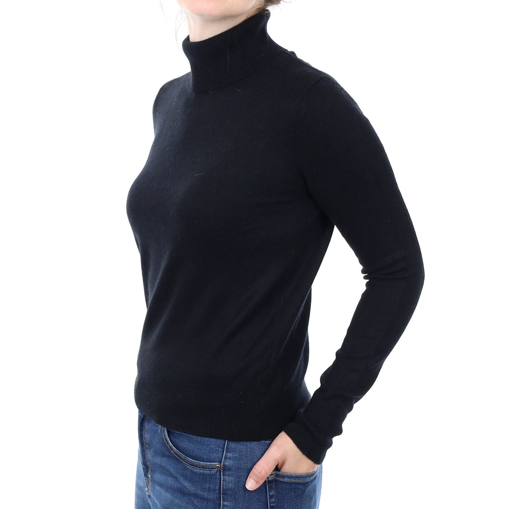 Black Cashmere Polo Neck Jumper Small