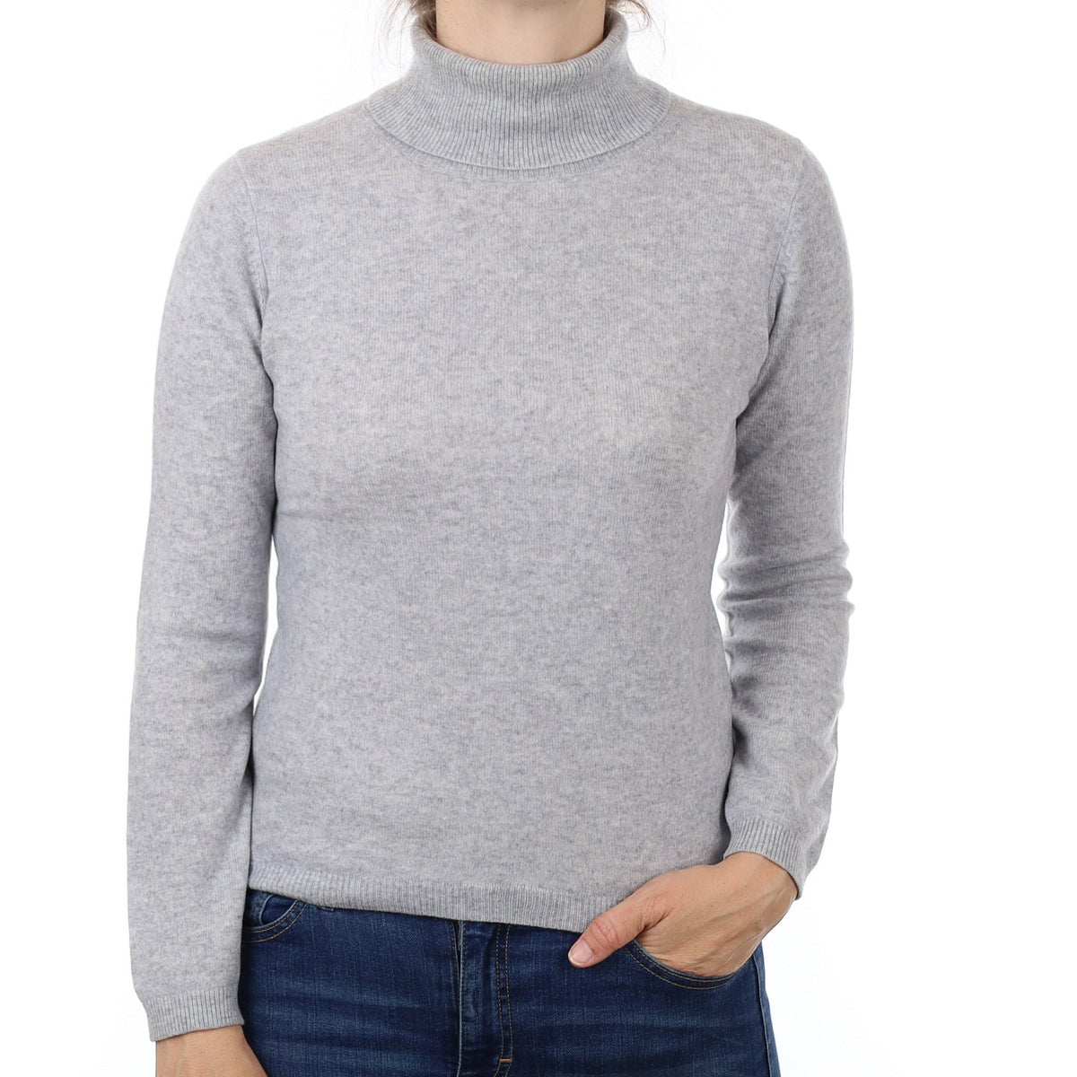 Mist Grey Cashmere Polo Neck Jumper Small
