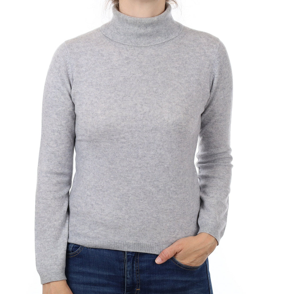 Mist Grey Cashmere Polo Neck Jumper Small