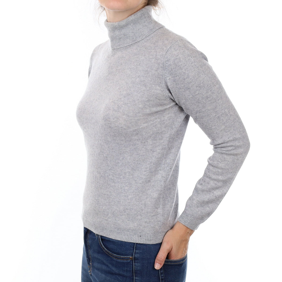 Mist Grey Cashmere Polo Neck Jumper Small