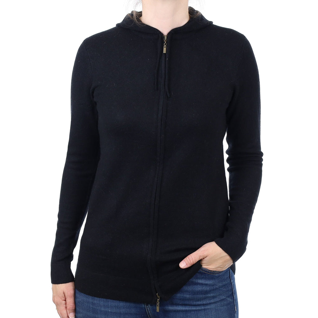 Black Cashmere Zip Up Hoodie Jumper with Pockets Small