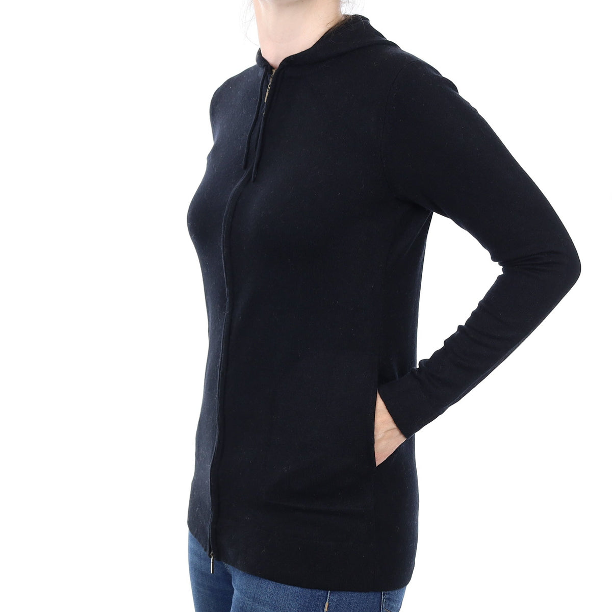 Black Cashmere Zip Up Hoodie Jumper with Pockets Small
