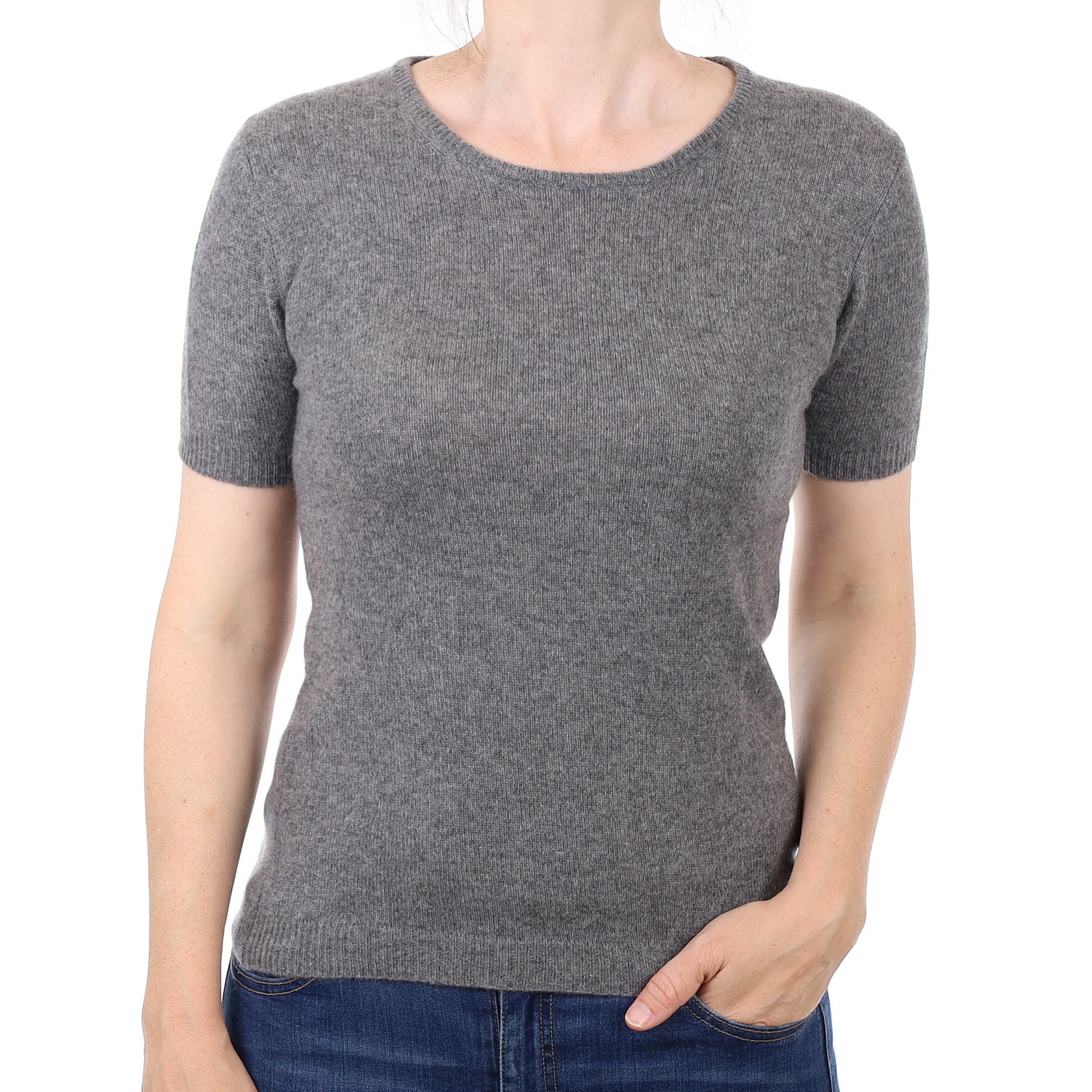 Ash Grey Cashmere Short Sleeve Crew Neck Jumper Small