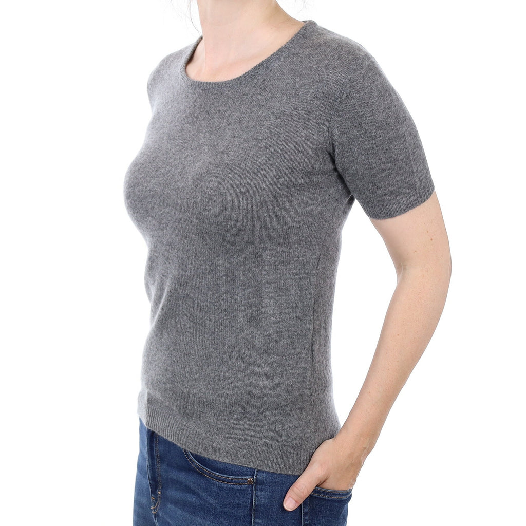 Ash Grey Cashmere Short Sleeve Crew Neck Jumper Small