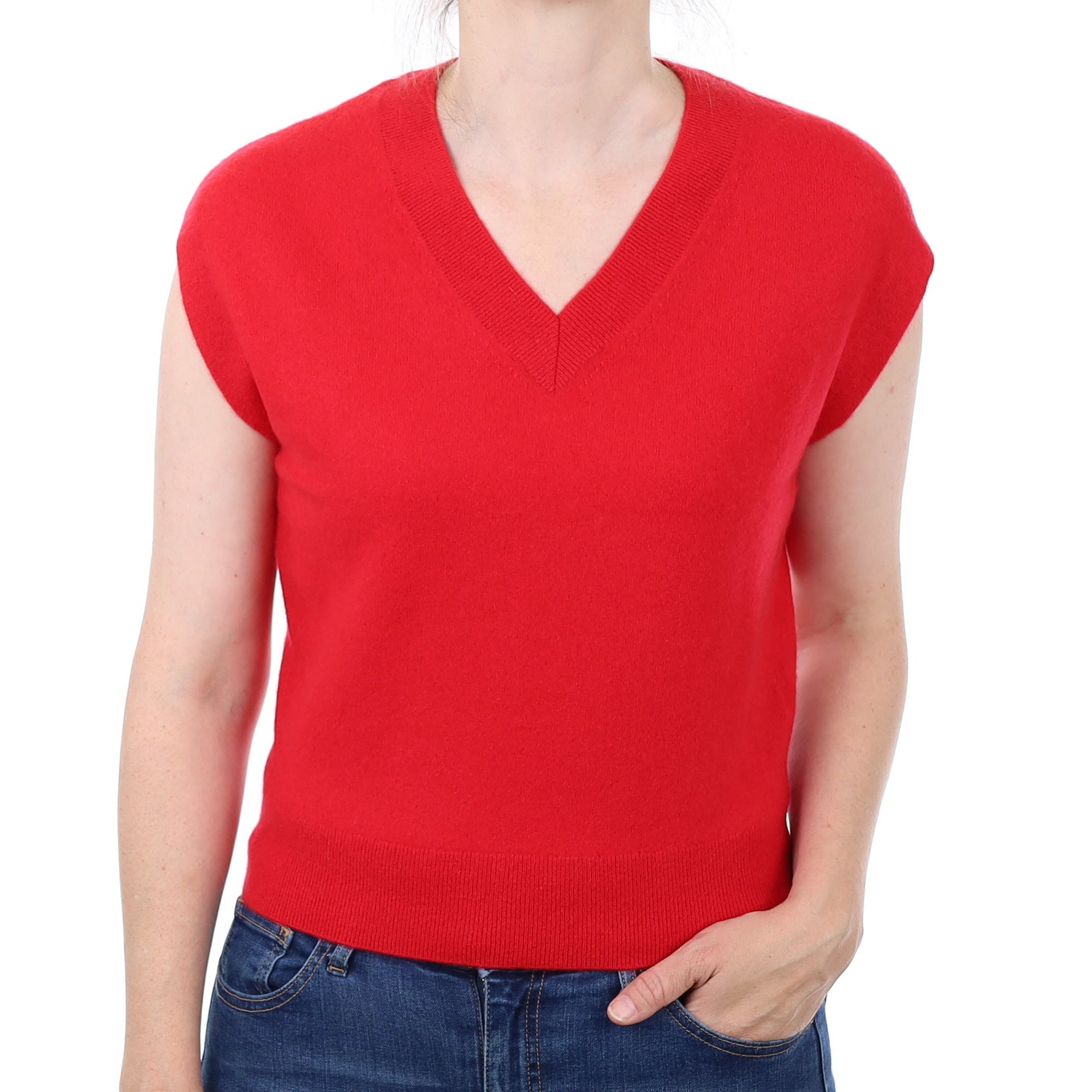 Berry Red Cashmere V Neck Tank Top Small