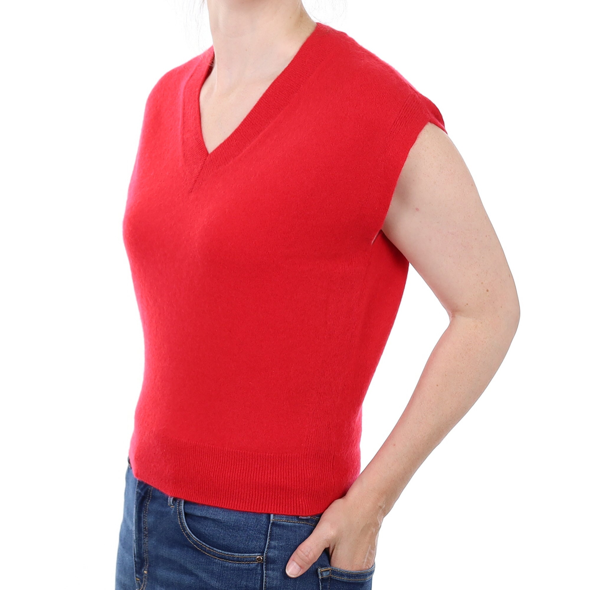 Berry Red Cashmere V Neck Tank Top Small