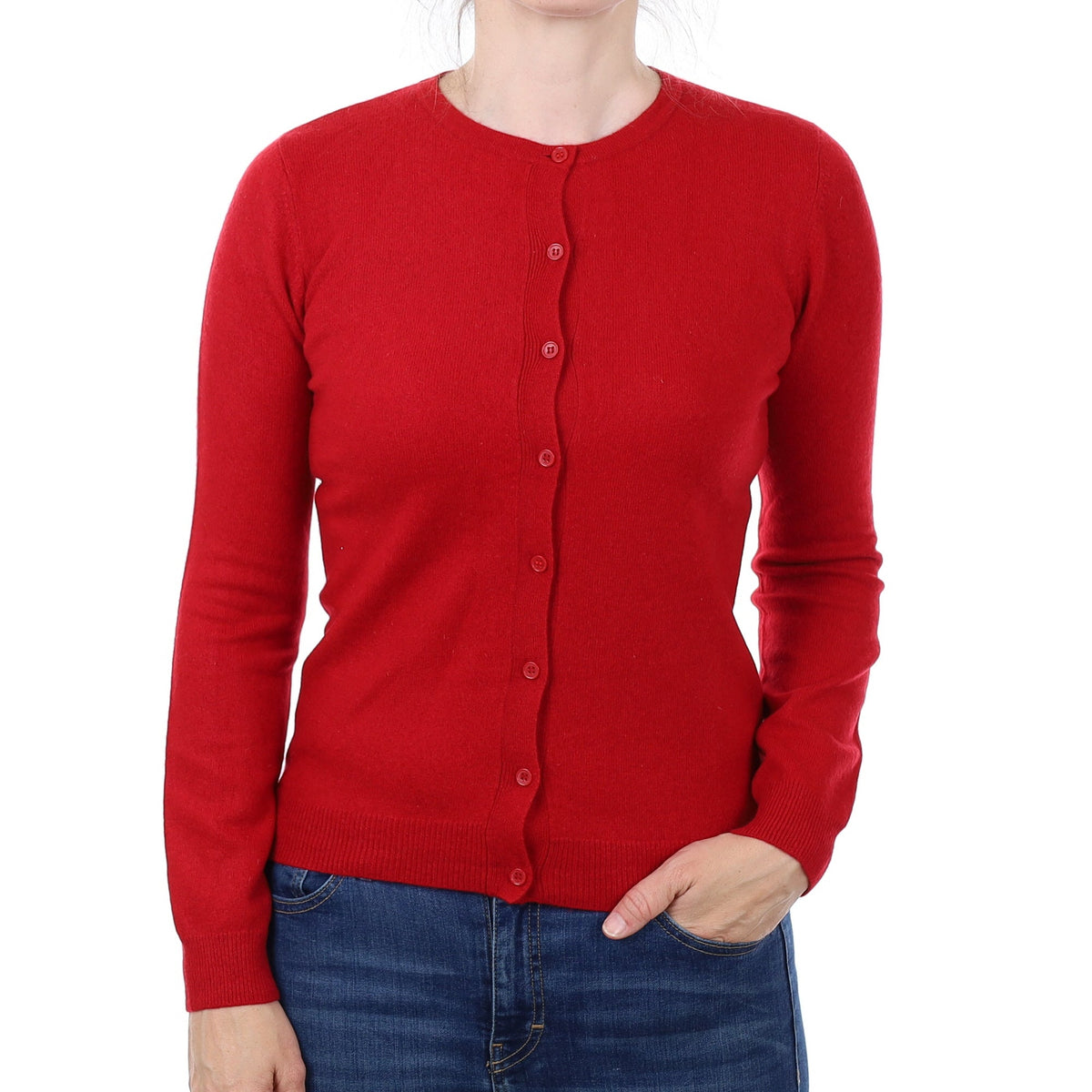 Berry Red Cashmere Crew Neck Cardigan Small