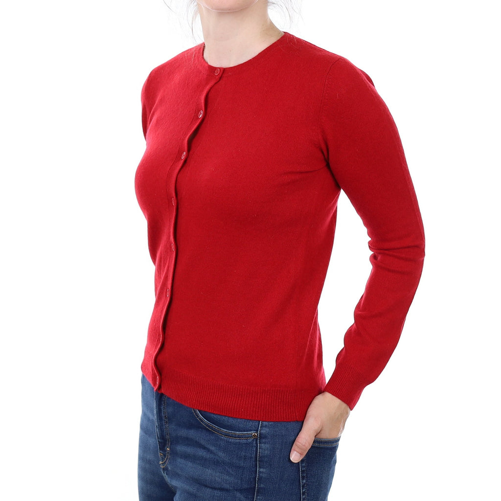 Berry Red Cashmere Crew Neck Cardigan Small