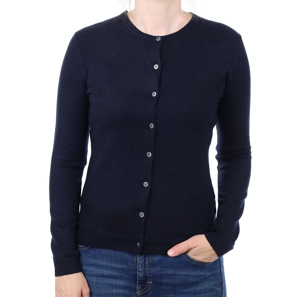 Navy Cashmere Crew Neck Cardigan Small