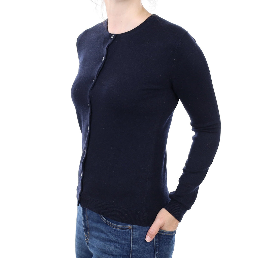 Navy Cashmere Crew Neck Cardigan Small
